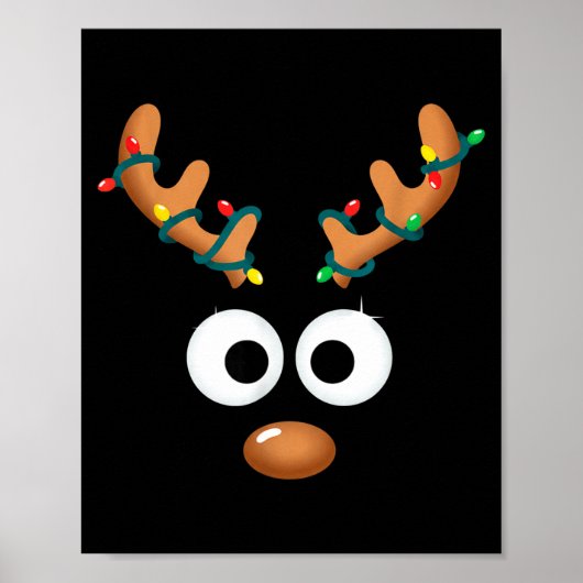 Christmas Cute Reindeer Face Antlers Wrapped In Li Poster (Voorkant)