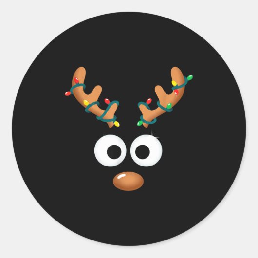 Christmas Cute Reindeer Face Antlers Wrapped In Li Ronde Sticker (Voorkant)