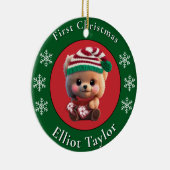 Christmas cute teddy bear cub red green lights  keramisch ornament (Rechts)