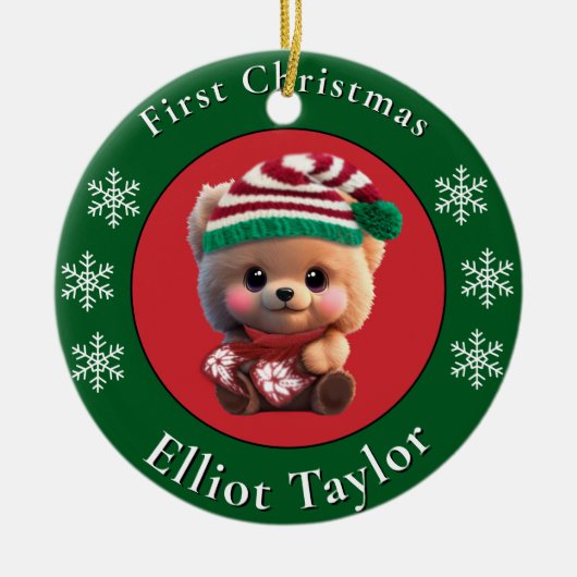 Christmas cute teddy bear cub red green lights  keramisch ornament (Voorkant)