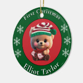 Christmas cute teddy bear cub red green lights  keramisch ornament (Links)