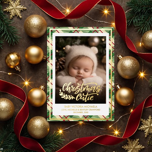 Christmas Cutie | Baby Photo Plaid Holiday Folie Feestdagenkaart