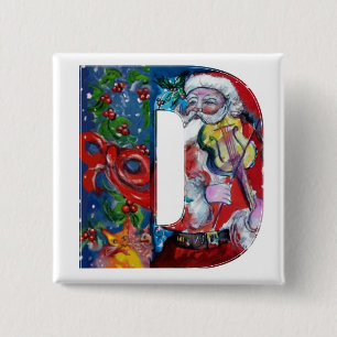 CHRISTMAS D BRIEF / SANTA MET VIOLIN MONOGRAM VIERKANTE BUTTON 5,1 CM