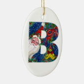 CHRISTMAS D LETTER/SANTA CLAUS MET RODE RIBBON KERAMISCH ORNAMENT (Rechts)