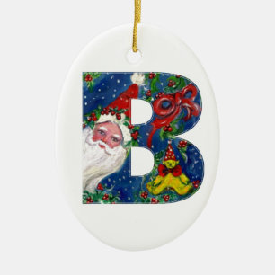 CHRISTMAS D LETTER/SANTA CLAUS MET RODE RIBBON KERAMISCH ORNAMENT