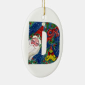 CHRISTMAS D LETTER/SANTA CLAUS MET RODE RIBBON KERAMISCH ORNAMENT (Rechts)