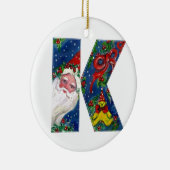 CHRISTMAS D LETTER/SANTA CLAUS MET RODE RIBBON KERAMISCH ORNAMENT (Rechts)