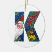 CHRISTMAS D LETTER/SANTA CLAUS MET RODE RIBBON KERAMISCH ORNAMENT (Links)