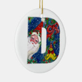 CHRISTMAS D LETTER/SANTA CLAUS MET RODE RIBBON KERAMISCH ORNAMENT (Rechts)