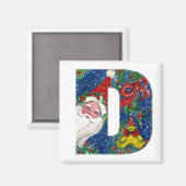CHRISTMAS D LETTER/SANTA RED RIBBON MONOGRAM MAGNEET (Voorkant / Achterkant)