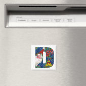 CHRISTMAS D LETTER/SANTA RED RIBBON MONOGRAM MAGNEET (Insitu (Vaatwasser))