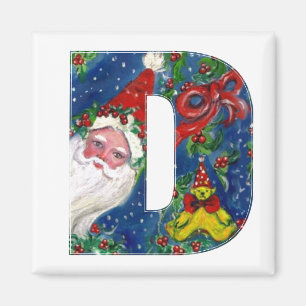 CHRISTMAS D LETTER/SANTA RED RIBBON MONOGRAM MAGNEET