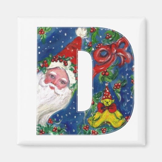 CHRISTMAS D LETTER/SANTA RED RIBBON MONOGRAM MAGNEET (Voorkant)