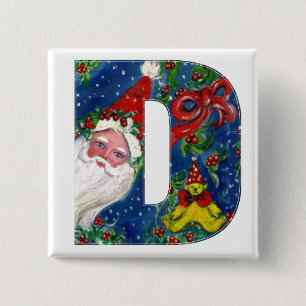 CHRISTMAS D LETTER/SANTA RED RIBBON MONOGRAM VIERKANTE BUTTON 5,1 CM