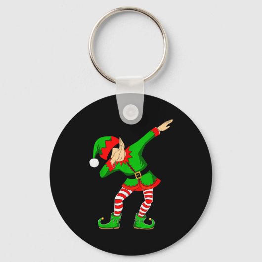 Christmas Dabbing Elf Santa Hat Boys Girls Kids Xm Sleutelhanger (Voorkant)