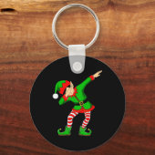 Christmas Dabbing Elf Santa Hat Boys Girls Kids Xm Sleutelhanger (Voorkant)