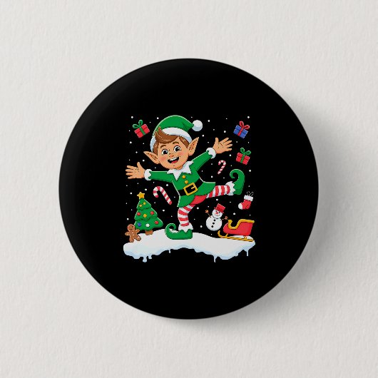 Christmas Dabbing Elf Tree Lights Boys Kids Dab Xm Ronde Button 5,7 Cm (Voorkant)