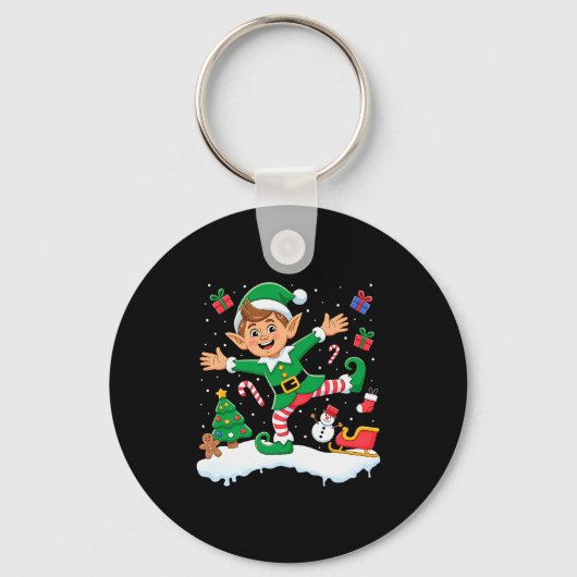 Christmas Dabbing Elf Tree Lights Boys Kids Dab Xm Sleutelhanger (Voorkant)