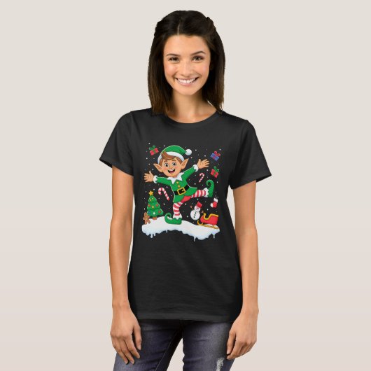 Christmas Dabbing Elf Tree Lights Boys Kids Dab Xm T-shirt (Voorkant volledig)