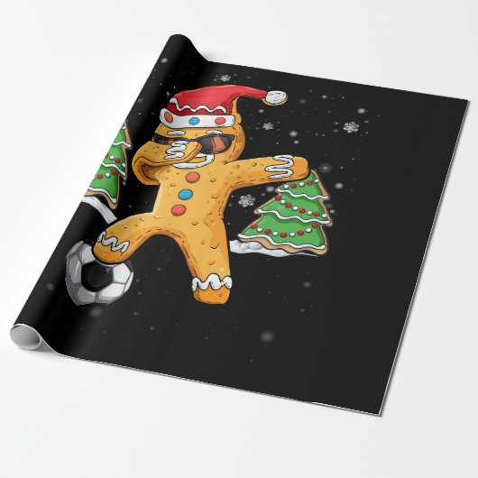 Christmas Dabbing Gingerbread Soccer Sport Santa Cadeaupapier (Uitgerold)