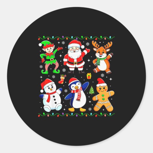 Christmas Dabbing Santa Elf Friends Boys Girls Men Ronde Sticker (Voorkant)