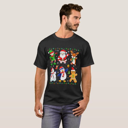 Christmas Dabbing Santa Elf Friends Boys Girls Men T-shirt (Voorkant volledig)