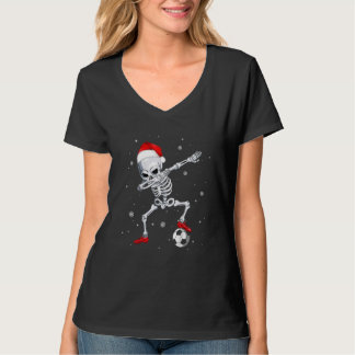 Christmas Dabbing Skeleton Soccer Santa Hat Gifts  T-shirt
