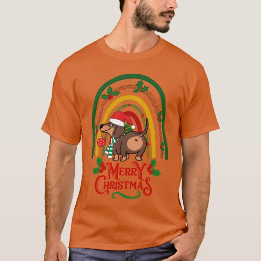 Christmas Dachshund dog wishes Merry Christmas gir T-shirt (Voorkant)
