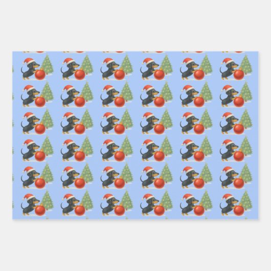 Christmas Dachshund Gift Wrap Set of 3  Inpakpapier Vel (Voorkant 3)