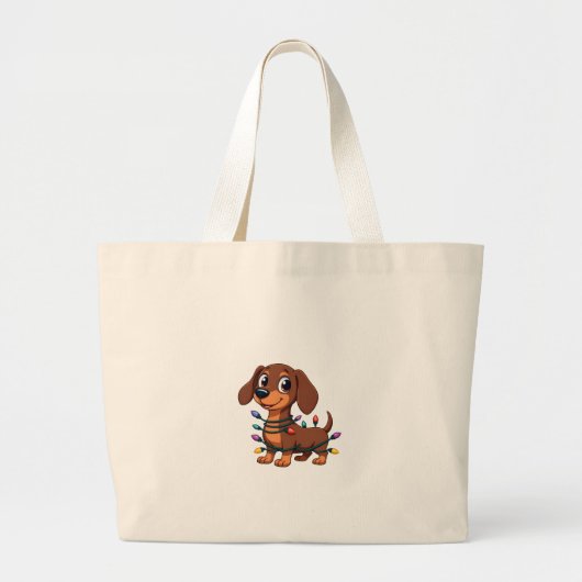 Christmas Dachshund Lights (1) Grote Tote Bag (Voorkant)