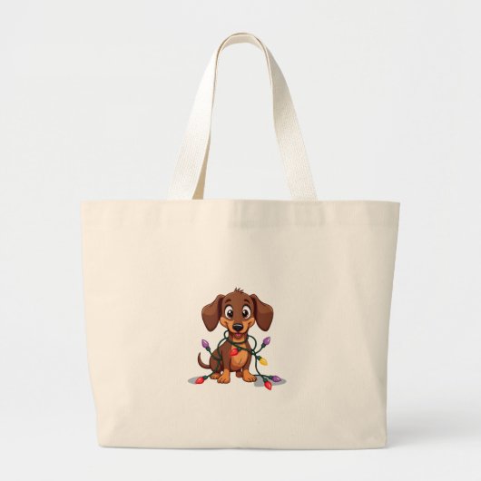 Christmas Dachshund Lights (2) Grote Tote Bag (Voorkant)