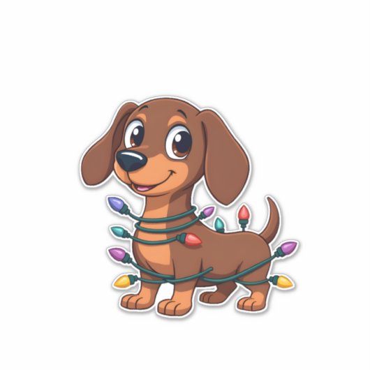 Christmas Dachshund Lights (2) Sticker (Voorkant)