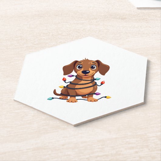 Christmas Dachshund Lights Kartonnen Onderzetters (Schuin)