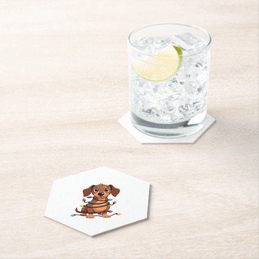 Christmas Dachshund Lights Kartonnen Onderzetters (Insitu)