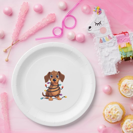 Christmas Dachshund Lights Papieren Bordje (Feest)