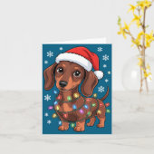 Christmas Dachshund Lights Santa Hat Holiday Dog L Kaart (Gele Bloem)