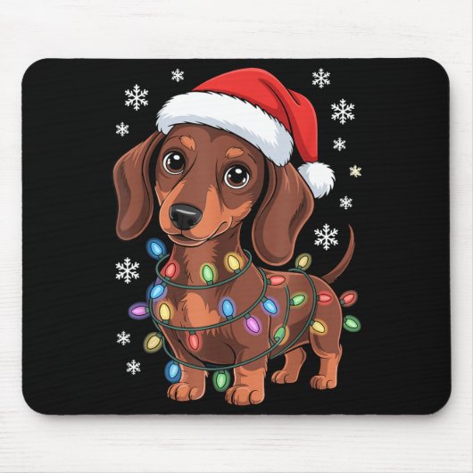 Christmas Dachshund Lights Santa Hat Holiday Dog L Muismat (Voorkant)