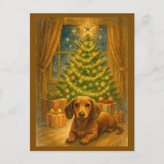 Christmas Dachshund Magic Postcard Feestdagenkaart (Voorkant)