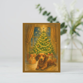 Christmas Dachshund Magic Postcard Feestdagenkaart