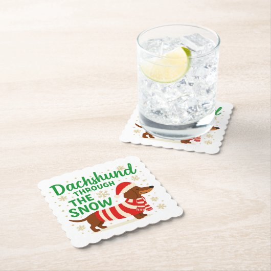 Christmas Dachshund Paper Coaster Kartonnen Onderzetters (Insitu)