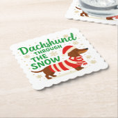 Christmas Dachshund Paper Coaster Kartonnen Onderzetters (Gebogen)