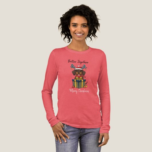 Christmas Dachshund Reindeer Scarf Gift Graphic Tri-Blend Shirt (Voorkant)
