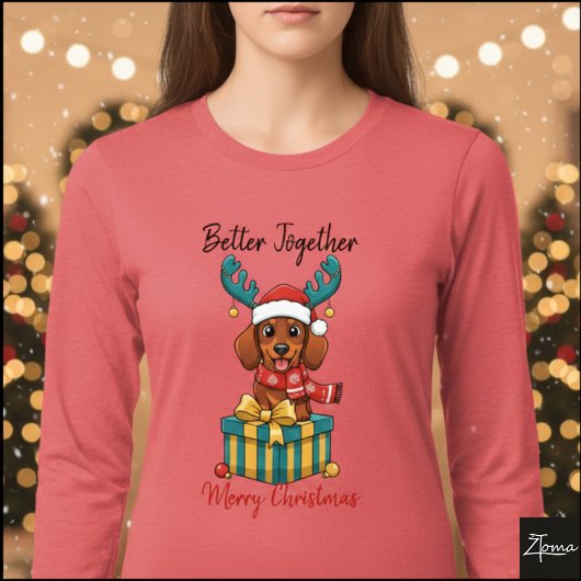 Christmas Dachshund Reindeer Scarf Gift Graphic Tri-Blend Shirt