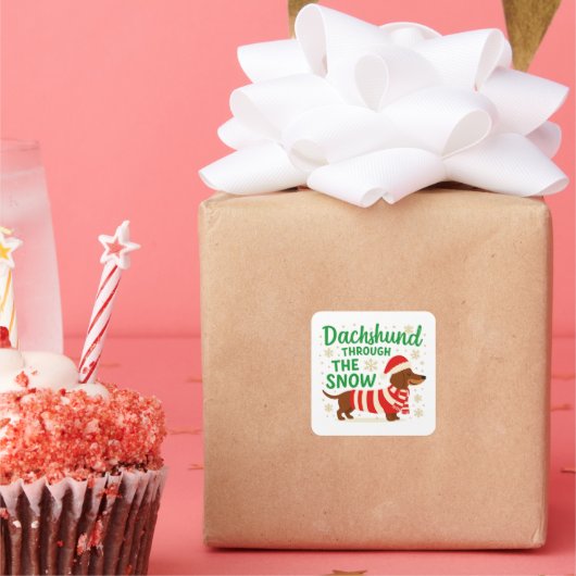 Christmas Dachshund Square Sticker (Feest)