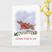 Christmas Dachshund Through the Snow Kaart (Gele Bloem)