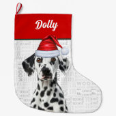 Christmas Dalmatian Dog with Name Woof Background Grote Kerstsok (Voorkant)