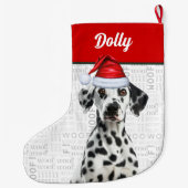 Christmas Dalmatian Dog with Name Woof Background Grote Kerstsok (Achterkant)