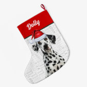 Christmas Dalmatian Dog with Name Woof Background Grote Kerstsok (Achterkant (Hangend))