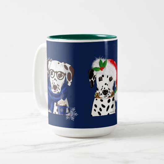 Christmas Dalmatians Tweekleurige Koffiemok (Voorkant links)