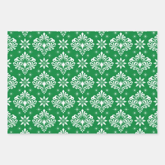 Christmas Damask Pattern on Custom Background Inpakpapier Vel (Voorkant 3)